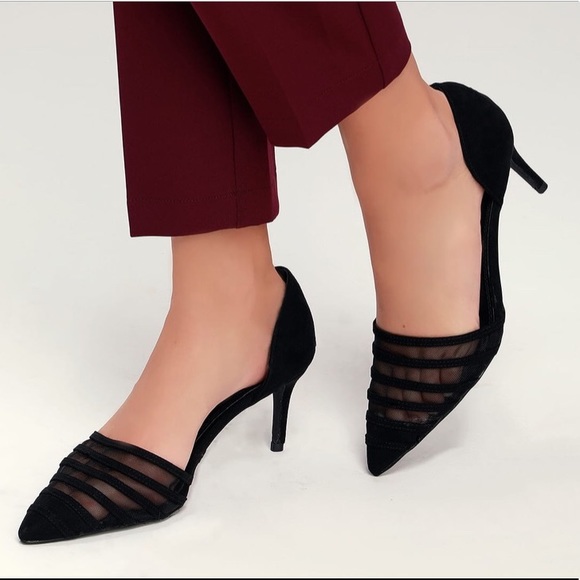 Lulus Shoes - Lulu’s Sabina Black Mesh Kitten Heel Pumps